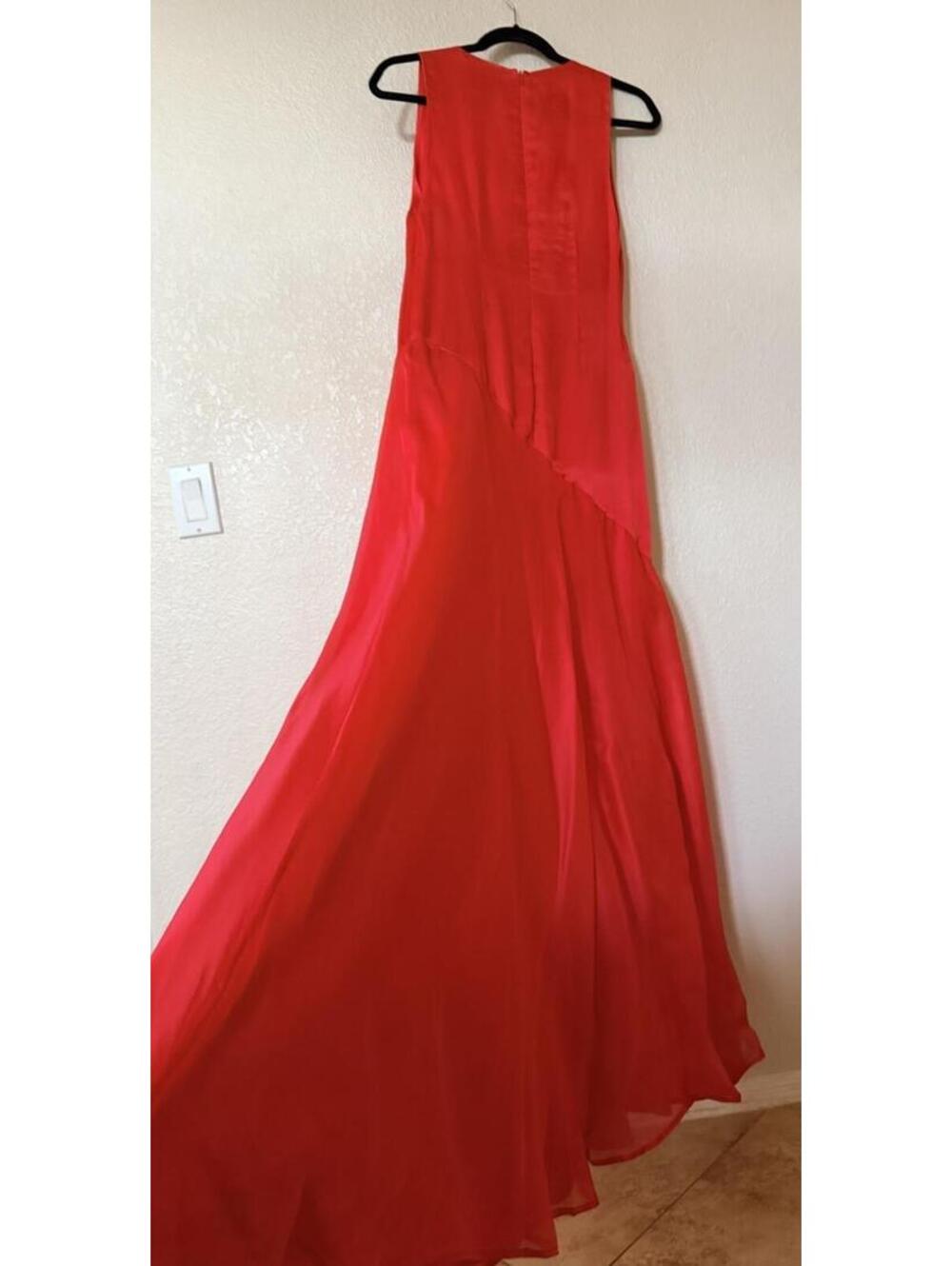 New Sonya Moda Alma Plunge Bias Cut Silk Organza Gown In Lola Red Size M $420 - Picture 10 of 13